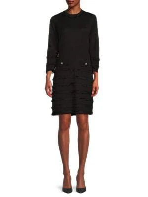 商品Karl Lagerfeld Paris|Fringe Button Sweater Dress,价格¥225,第1张图片