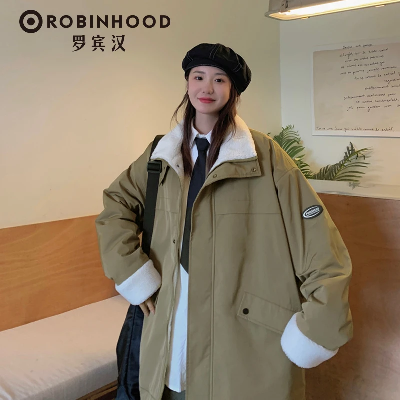 商品[国内直发] ROBINHOOD|罗宾汉休闲时尚男女同款羊羔绒外套-R023W8325-苔绿色,价格¥284,第1张图片