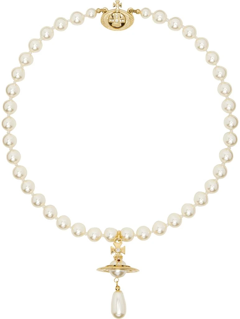 商品Vivienne Westwood|White & Gold One Row Pearl Drop Choker,价格¥2029,第1张图片