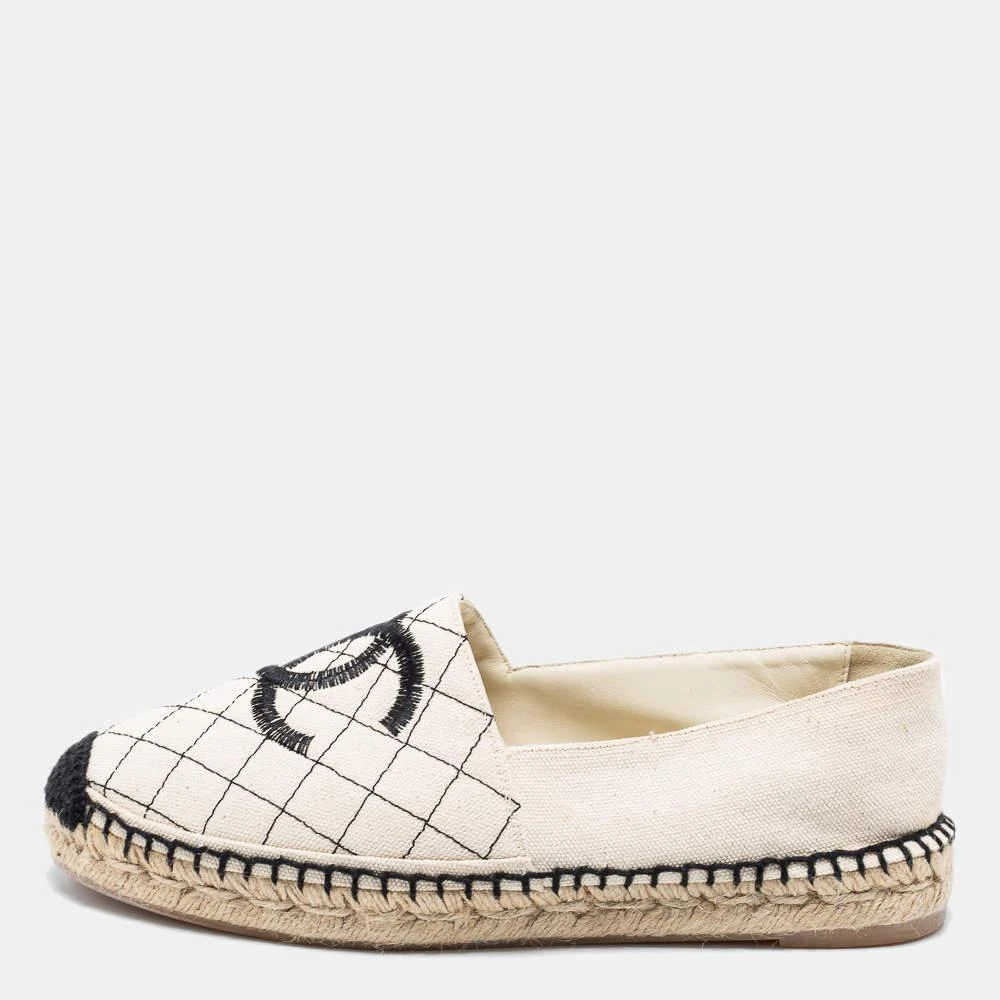 商品[二手商品] Chanel|Chanel Beige Canvas Biarritz CC Espadrilles Size 39,价格¥4374,第1张图片