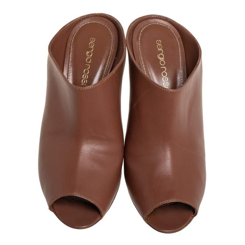 商品[二手商品] Sergio Rossi|Sergio Rossi Brown Leather Mule Sandals Size 36.5,价格¥1193,第5张图片详细描述