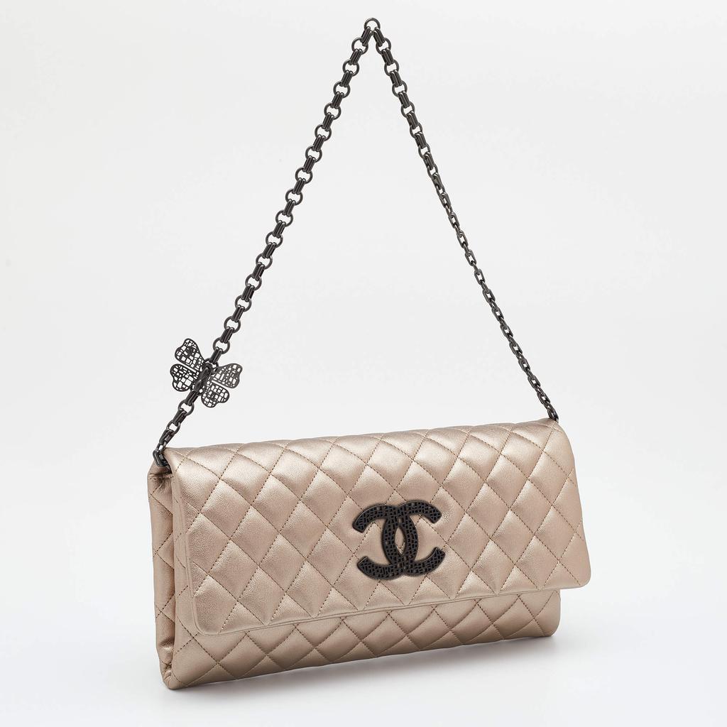 商品[二手商品] Chanel|Chanel Metallic Quilted Leather Butterfly Chain Clutch,价格¥19075,第5张图片详细描述