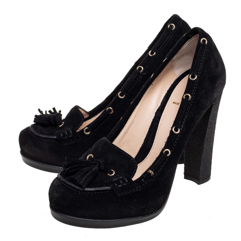 Fendi Black Suede Tassel Detail Loafer Pumps Size 37商品第4张图片规格展示