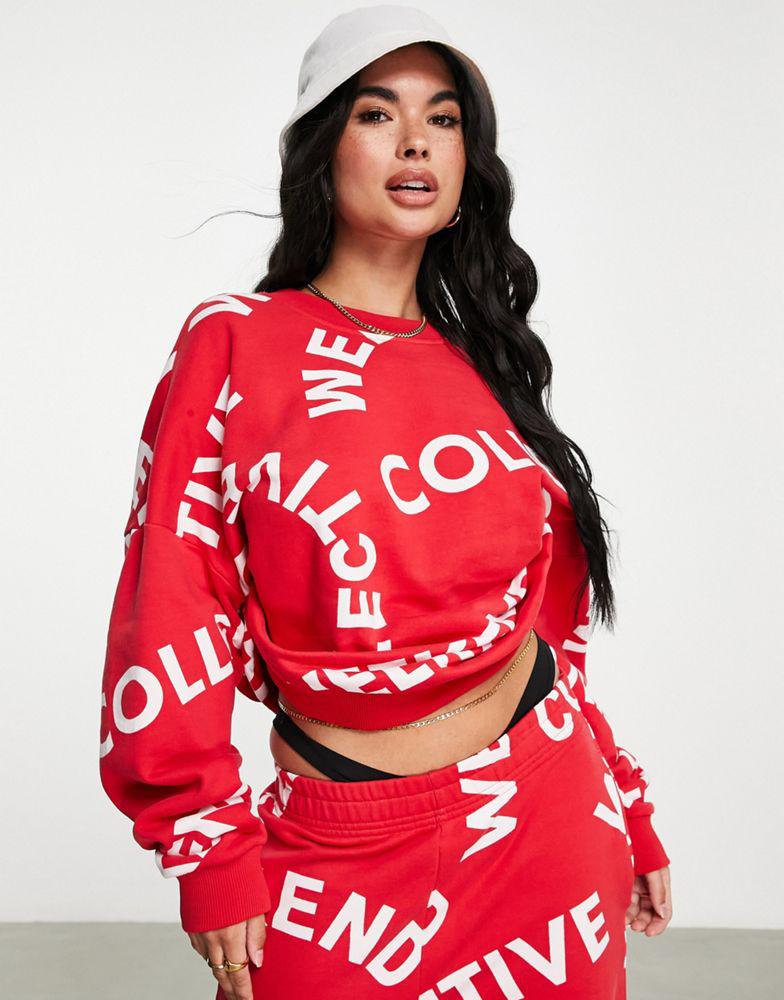 ASOS Weekend Collective co-ord monogram oversized sweat in red商品第1张图片规格展示