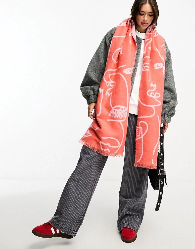 商品ASOS|ASOS DESIGN face jacquard print blanket scarf in red and pink,价格¥186,第2张图片详细描述