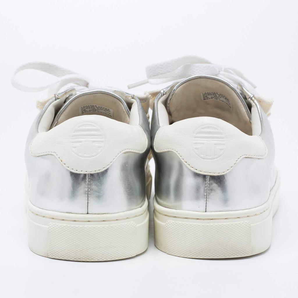 Tory Burch Silver/White Leather Tory Sport Ruffle Low Top Sneakers Size 38.5商品第5张图片规格展示