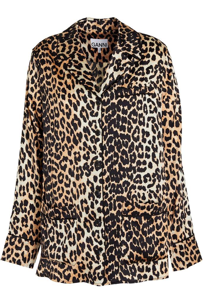 Leopard-print stretch-silk satin blouse商品第1张图片规格展示