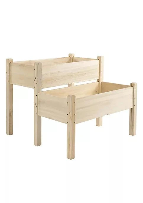 商品Outsunny|34X34X28 2 Tier Raised Garden Bed Wooden Planter Box For Backyard Patio To Grow Vegetables Herbs And Flowers,价格¥1164,第1张图片
