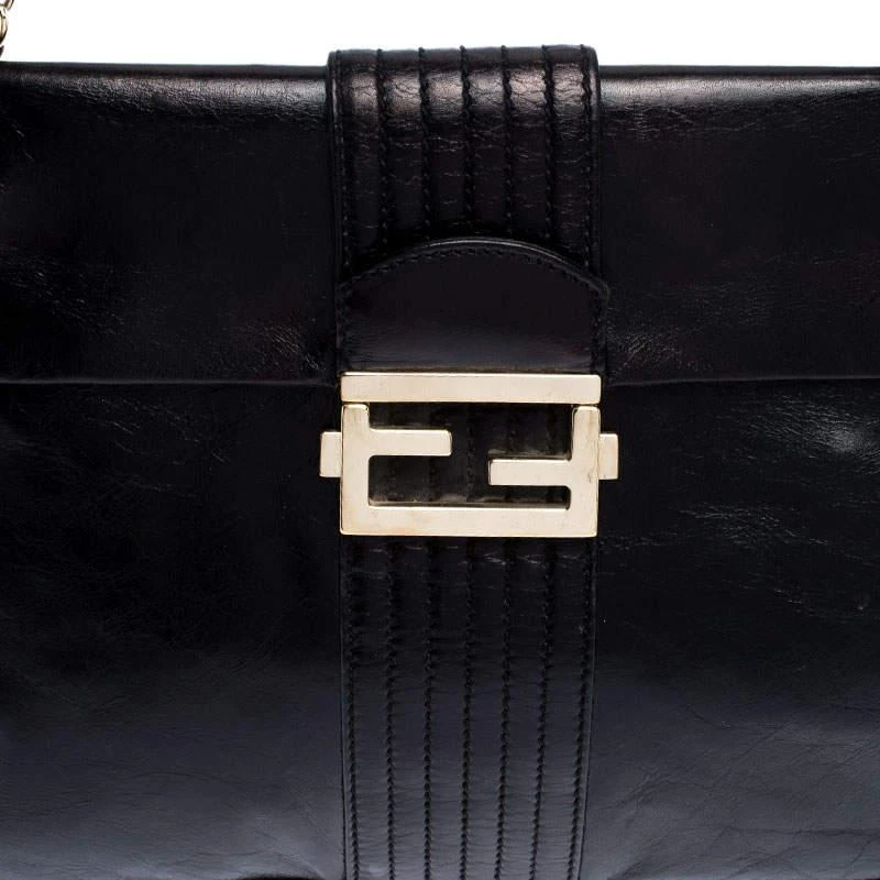 商品[二手商品] Fendi|Fendi Black Leather Maxi Baguette Flap Shoulder Bag,价格¥6563,第5张图片详细描述