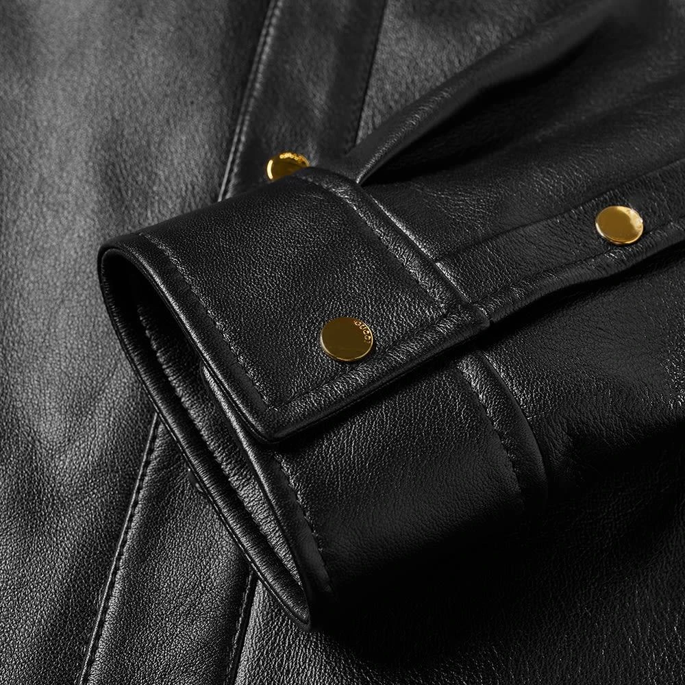 商品Gucci|Gucci Embossed Logo Leather Shirt Jacket,价格¥10648,第4张图片详细描述