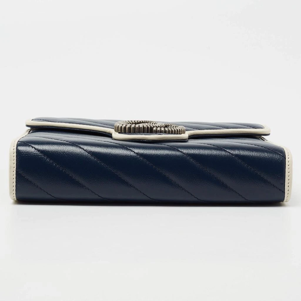 Gucci Navy Blue/White Diagonal Quilt Leather GG Marmont Torchon Wallet on Chain 商品