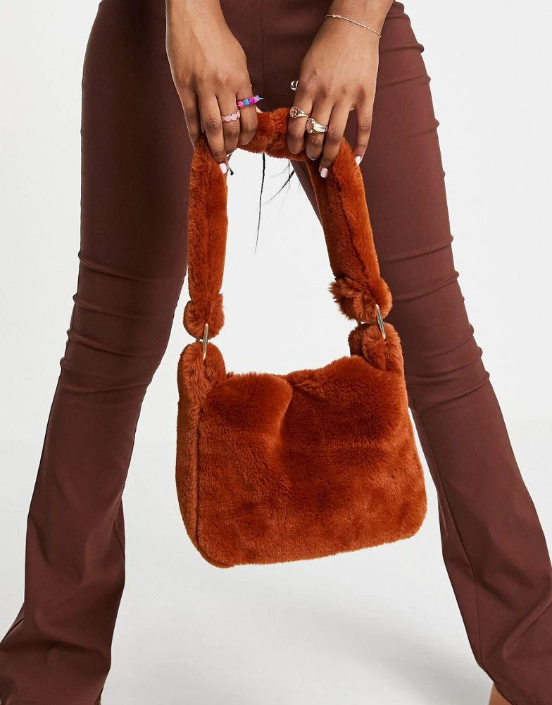 商品ASOS|ASOS DESIGN 90s shoulder bag in brown faux fur ,价格¥85,第3张图片详细描述