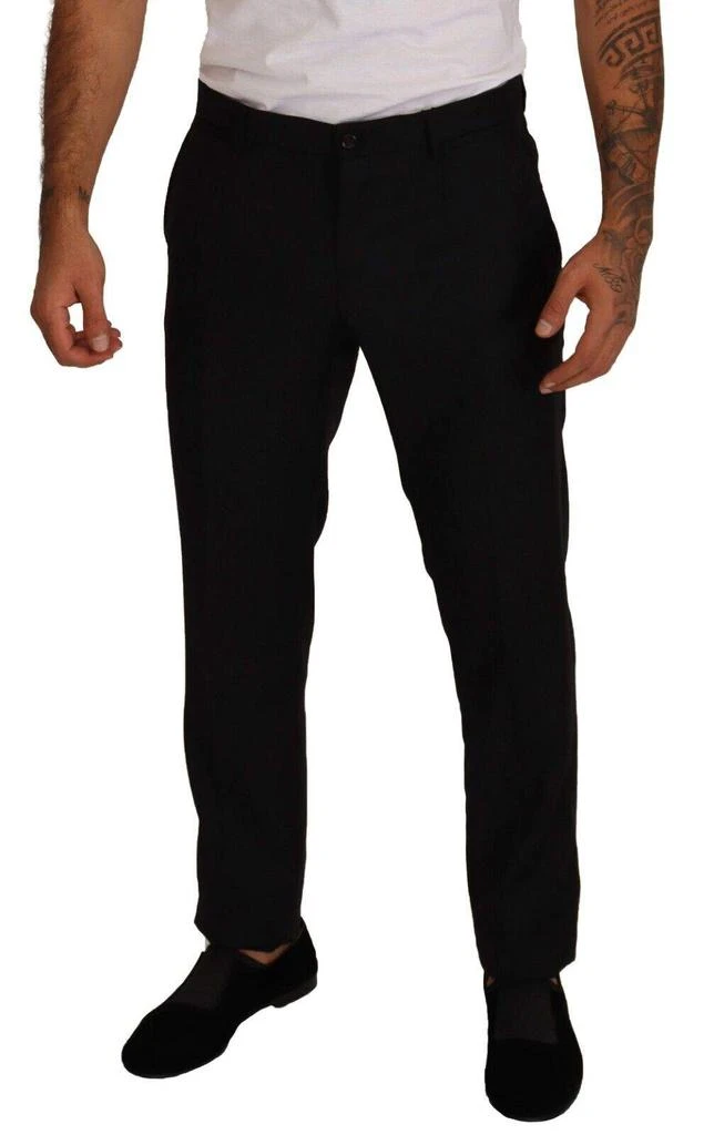 商品Dolce & Gabbana|Dolce & Gabbana Black Wool DG LOGO Trouser Dress Pants,价格¥2830,第3张图片详细描述