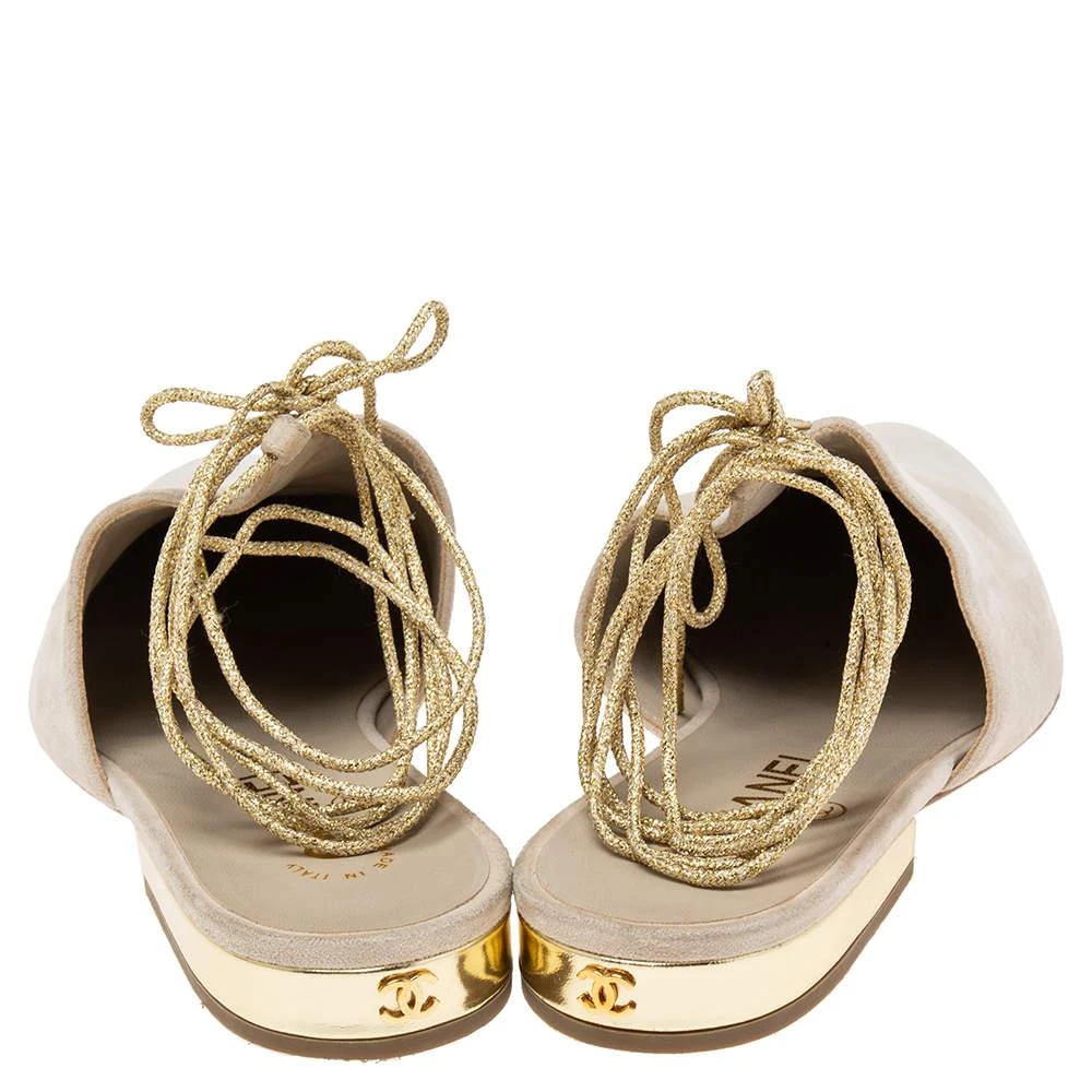 商品[二手商品] Chanel|Chanel Grey Suede Ankle Wrap Mule Sandals Size 38.5,价格¥2071,第5张图片详细描述