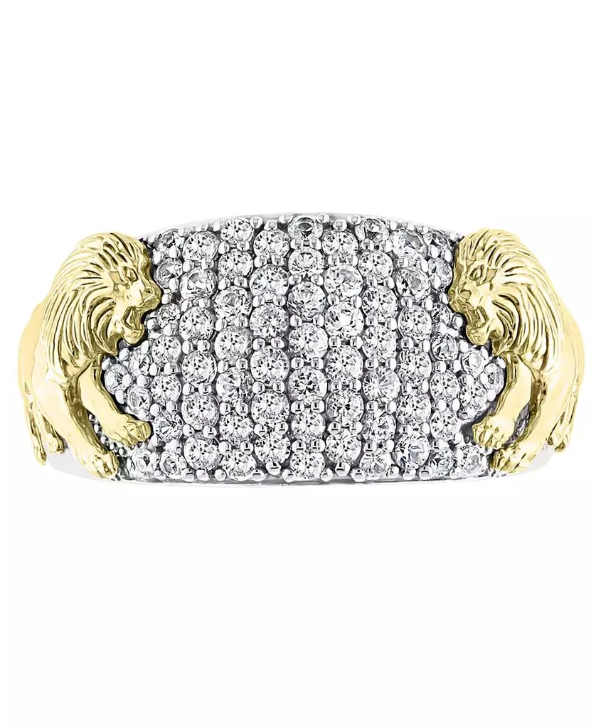 商品Effy|EFFY® Men's White Sapphire Lion Ring (1-3/8 ct. t.w.) in Sterling Silver & 14k Gold-Plate,价格¥3376,第2张图片详细描述