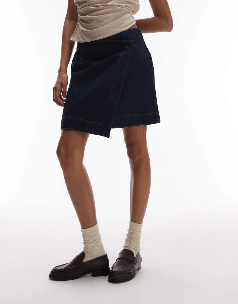 商品ARKET|ARKET wrap detail denim mini skirt in dark wash blue,价格¥686,第1张图片