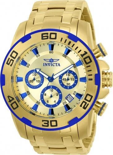 商品Invicta|Invicta 22320 Men's Pro Diver Gold Dial Yellow Gold Steel Bracelet Chronograph Watch,价格¥666,第1张图片