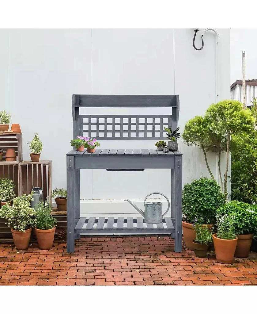 商品Outsunny|Wooden Outdoor Potting Bench with Sink Basin & Clapboard, Natural,价格¥1015,第2张图片详细描述