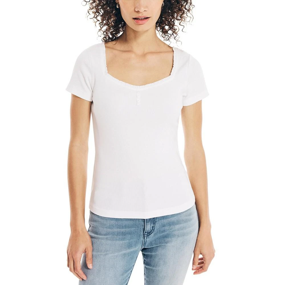 商品Nautica|Women's Short-Sleeve Square-Neck Henley Top,价格¥371,第1张图片