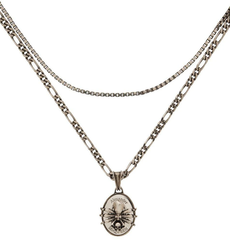 商品Alexander McQueen|Silver Spider Skull Necklace,价格¥3439,第2张图片详细描述