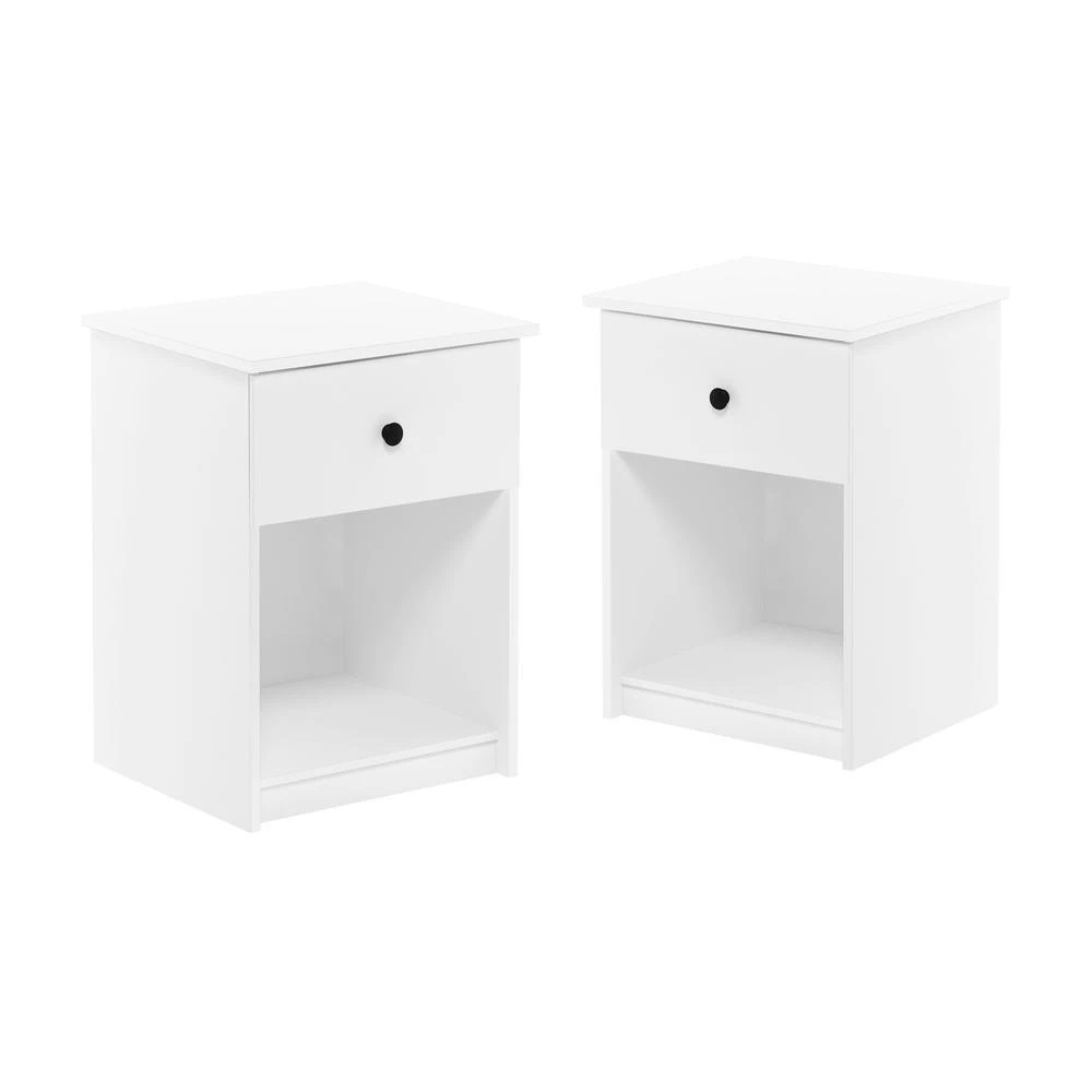 商品Furinno|Lucca Nightstand with One Drawer, Set of 2, White,价格¥1341,第1张图片