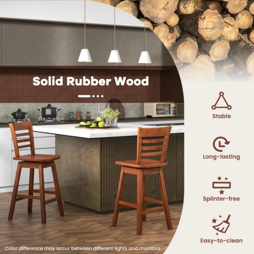 商品Hivvago|Counter Height Barstools Set of 2 with Footrest for Kitchen Island Bar-Walnut,价格¥1684,第4张图片详细描述