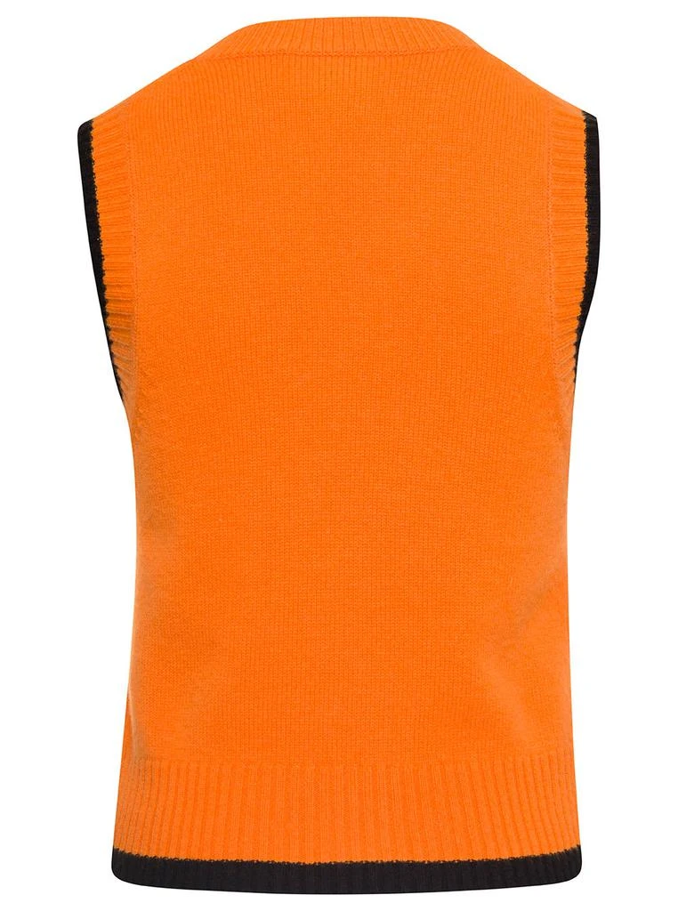 商品Ganni|Ganni Orange Crew Neck Vest With Logo In Wool Blend Woman,价格¥1780,第2张图片详细描述