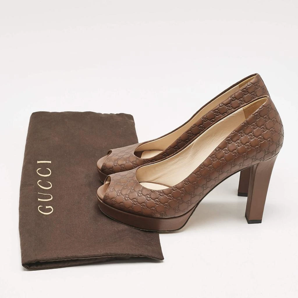 Gucci Brown Monogram Leather Peep Toe Pumps Size 37.5 商品