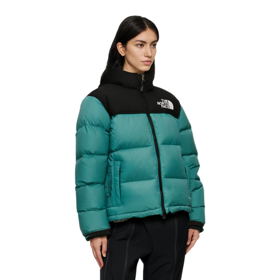 商品[国内直发] The North Face|北面 1996系列 拼接Logo印花宽松连帽保暖面包长袖鹅绒羽绒服 男女同款 绿松石色,价格¥1588,第4张图片详细描述
