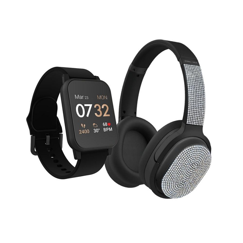 商品KENDALL & KYLIE|Women's Black Silicone Strap Smartwatch with Bluetooth Headphone Set 34mm,价格¥706,第1张图片