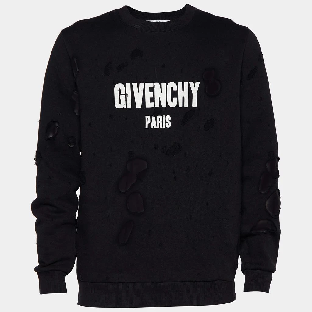 商品[二手商品] Givenchy|Givenchy Black Logo Print Cotton Distressed Crew Neck Sweatshirt M,价格¥1748,第1张图片