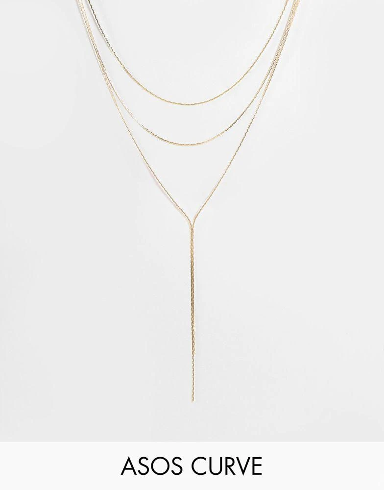 商品ASOS|ASOS DESIGN Curve lariat necklace in gold tone,价格¥52,第1张图片