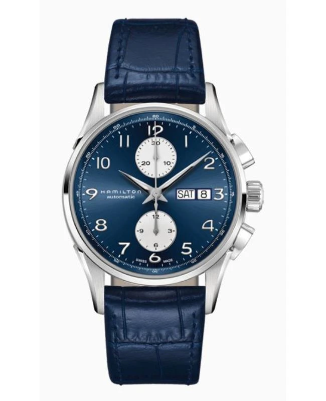 商品Hamilton|Hamilton Jazzmaster Maestro Auto Chrono Blue Dial Leather Strap Men's Watch H32576641,价格¥9755,第1张图片