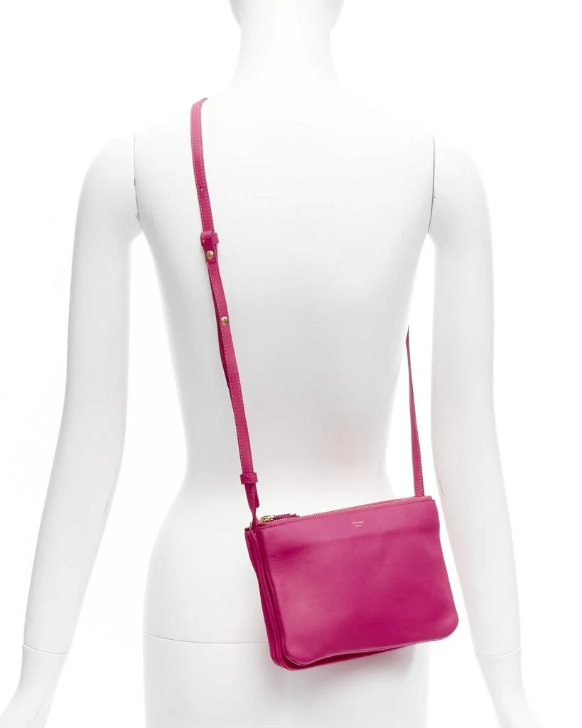 商品[二手商品] Celine|CELINE Trio pink soft leather detachable shoulder strap medium pouch crossbody bag,价格¥6310,第2张图片详细描述