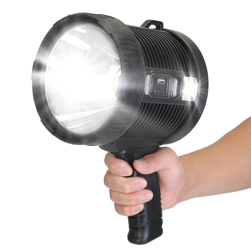 商品Fresh Fab Finds|30000LM Rechargeable LED Searchlight IPX6 Waterproof Portable Handheld Spotlight Flashlight with 3 Color Filter Lens 6 Lighting Modes Black,价格¥446,第1张图片