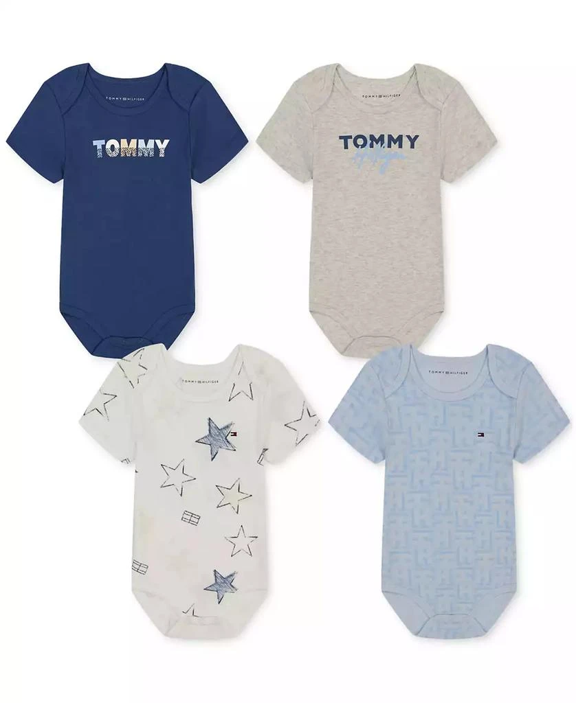 商品Tommy Hilfiger|Baby Boys Patterned Short-Sleeve Bodysuits, Pack of 4,价格¥139,第1张图片