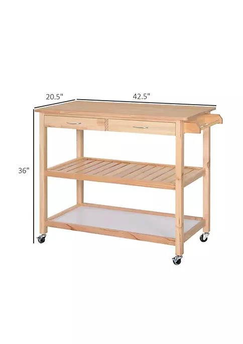 商品HOMCOM|42 Kitchen Trolley Cart Rolling Island Utility Serving Cart With 2 Drawers And 3 Tier Shelf Pine Wood,价格¥1566,第3张图片详细描述