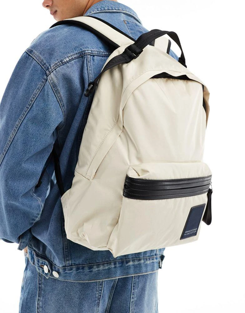 商品Armani Exchange|Armani Exchange linear label logo backpack in beige,价格¥668,第4张图片详细描述