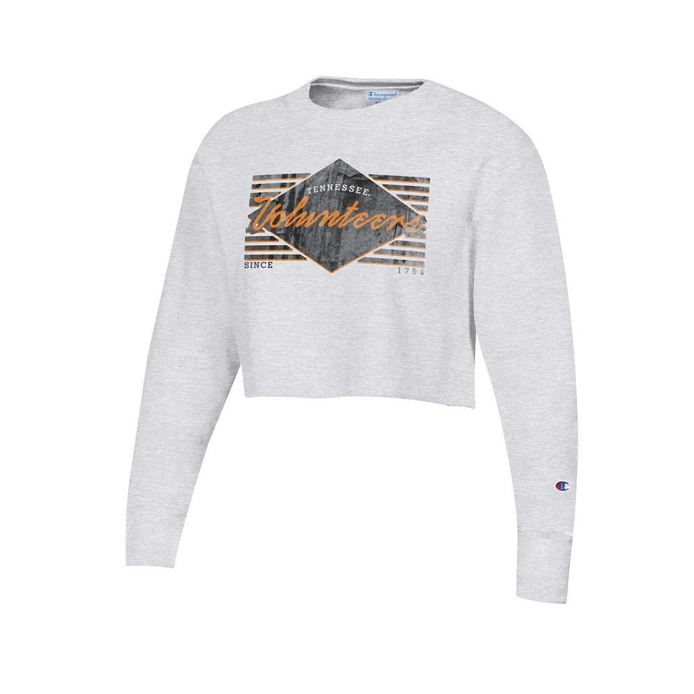 商品CHAMPION|Women's Heather Gray Distressed Tennessee Volunteers Reverse Weave Cropped Pullover Sweatshirt,价格¥383,第3张图片详细描述