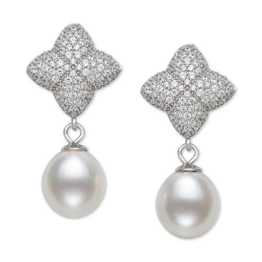 商品Macy's|Cultured Freshwater Pearl (8-9mm) & Cubic Zirconia Drop Earrings in Sterling Silver,价格¥1393,第3张图片详细描述