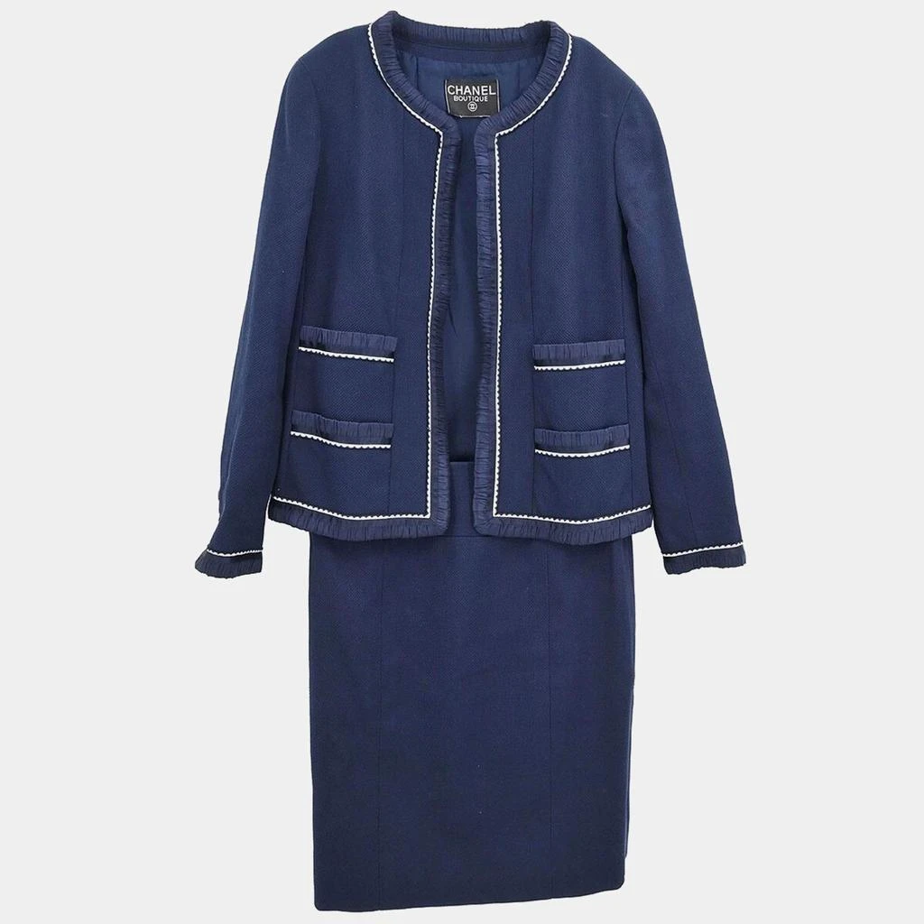 商品[二手商品] Chanel|Chanel Navy Blue Collarless Jacket Skirt Suit Set Size 38,价格¥14740,第1张图片