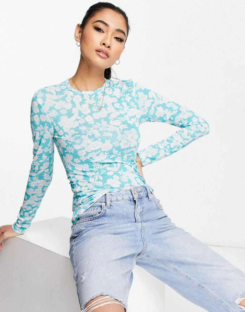 商品Topshop|Topshop floral tissue mesh top in mid blue,价格¥128,第1张图片