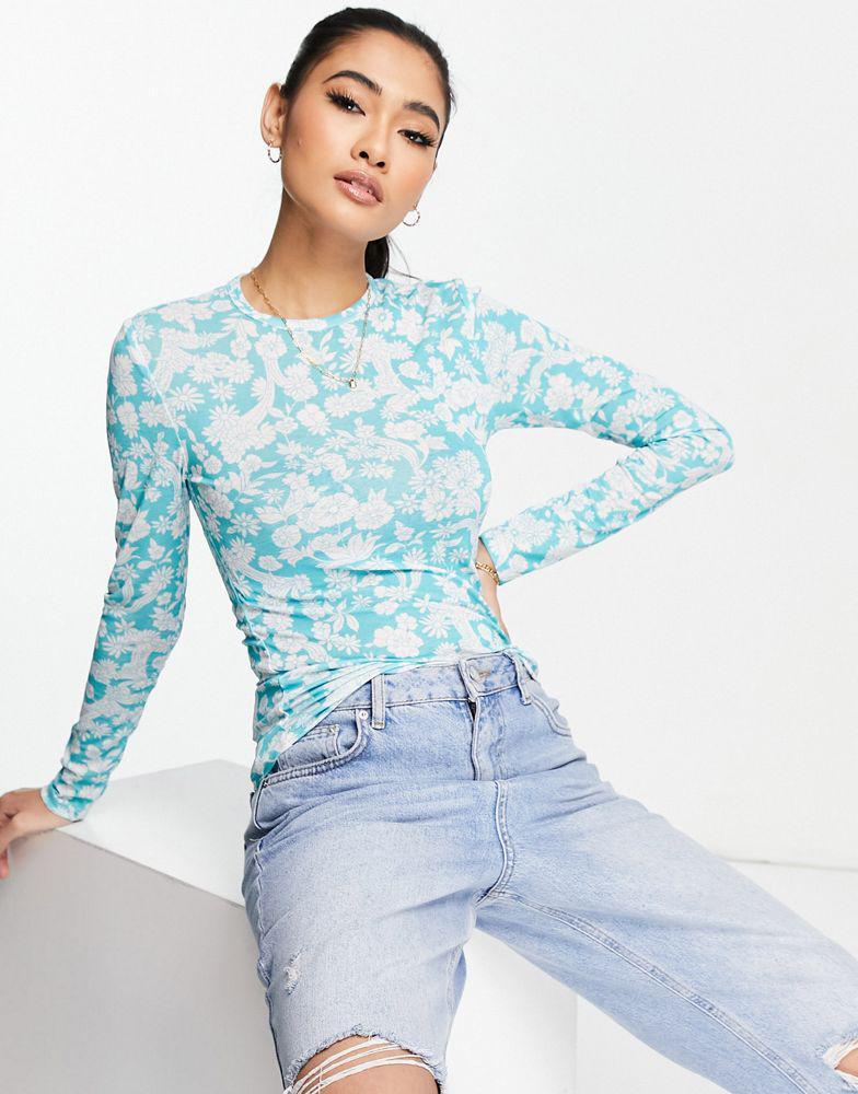 商品Topshop|Topshop floral tissue mesh top in mid blue,价格¥121,第1张图片