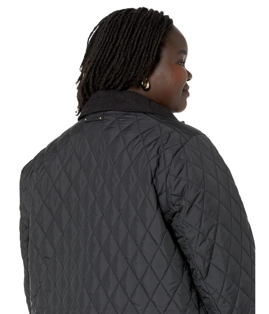 Plus Size 3/4 Hooded Single Breasted Quilt Coat with Chest Patch商品第3张图片规格展示