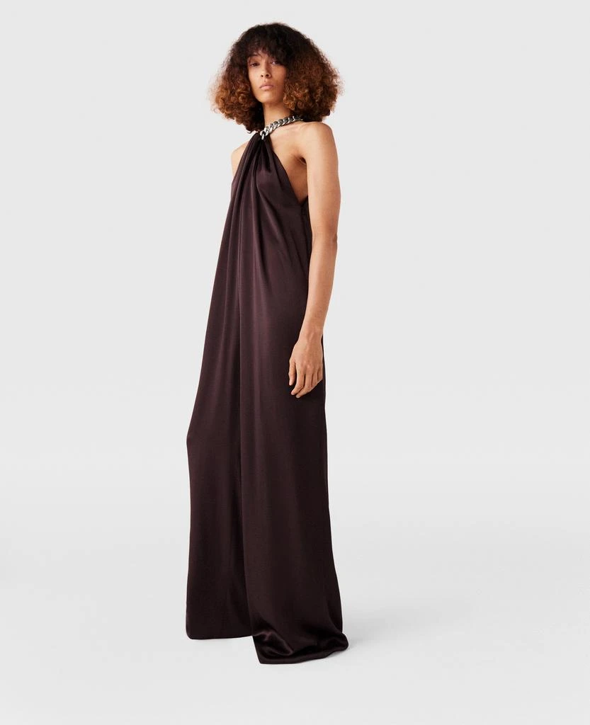 商品Stella McCartney|Stella McCartney - Chain Halterneck Satin Jumpsuit, Woman, Chocolate brown, Size: 40,价格¥20548,第1张图片