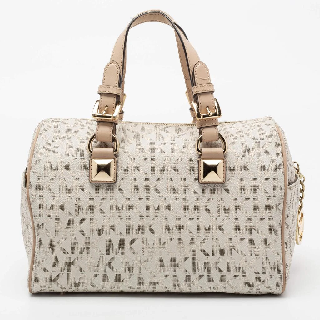 商品[二手商品] Michael Kors|MICHAEL Michael Kors White/Beige Signature Coated Canvas and Leather Grayson Boston Bag,价格¥1133,第4张图片详细描述