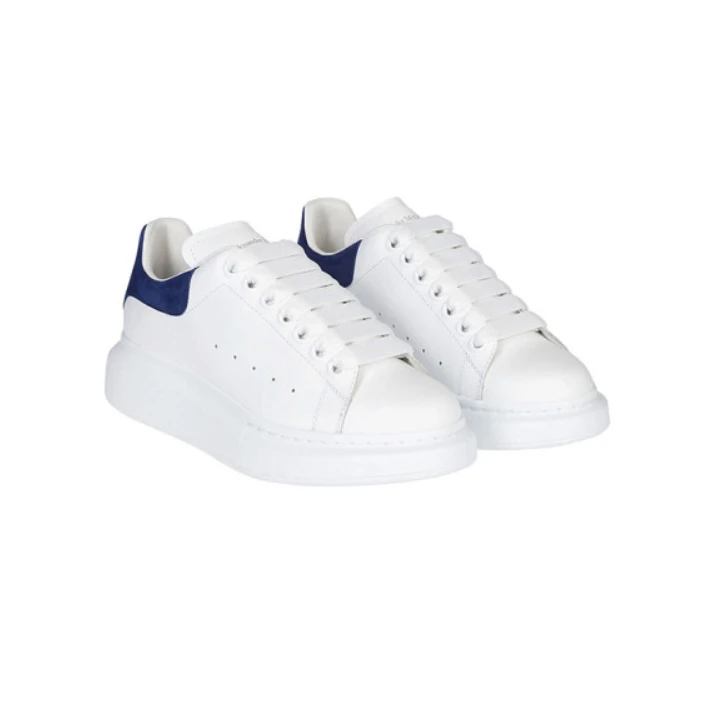 亚历山大麦昆 AMQ 小牛皮系带小白鞋休闲运动鞋 白色巴黎蓝 553680 白色蓝尾 商品