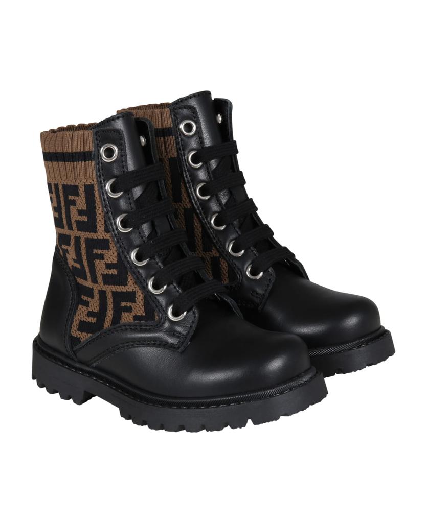 Black Boots For Kids With Double Ff商品第3张图片规格展示