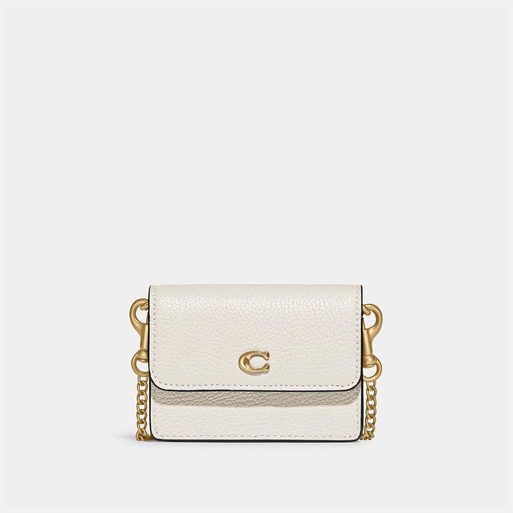 Coach Women's Refined Calf Leather Card Case With Chain - Chalk商品第1张图片规格展示