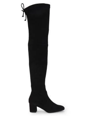 商品Stuart Weitzman|女士 绒面高跟过膝长筒靴 黑色,价格¥1687,第1张图片